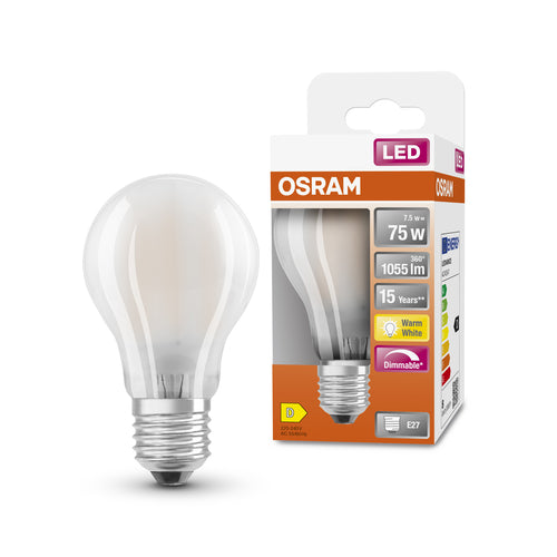 OSRAM LED Retrofit Classic A LED Lampe matt dimmbar (ex 75W) 9W / 2700K Warmweiß E27-Leuchtmittel-LEDVANCE Shop