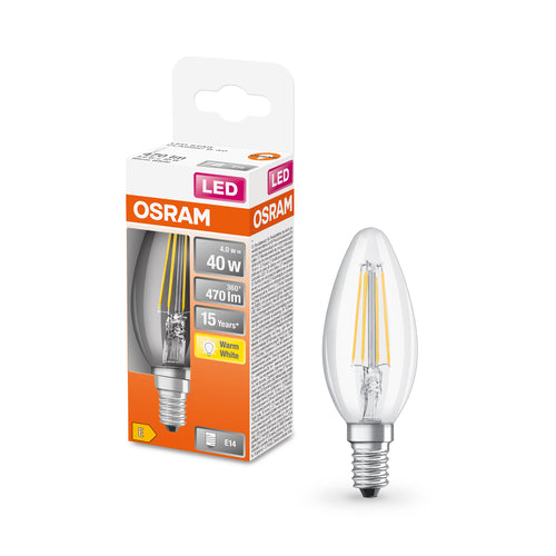 OSRAM Retrofit Classic B LED Lampe Kerzenform (ex 40W) 4W / 2700K Warmweiß E14-Leuchtmittel-LEDVANCE Shop