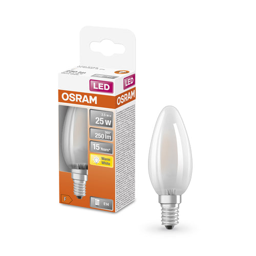 OSRAM Retrofit Classic B LED Lampe Kerzenform matt (ex 25W) 2,5W / 2700K Warmweiß E14-Leuchtmittel-LEDVANCE Shop