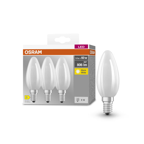 OSRAM LED BASE RETRO Matt CLASSIC B LED-Lampen, klassische Minikerzenform 6W E14, 3er Pack , Warmweiß-Leuchtmittel-LEDVANCE Shop