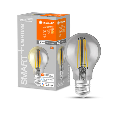LEDVANCE Smarte LED-Lampe mit Wifi Technologie, Sockel E27, Dimmbar, Warmweiß (2500K), Birnenform, Klares Filament im Rauchglas, Ersatz für herkömmliche 44W-Birnen, steuerbar mit Alexa, Google & App-Leuchtmittel-LEDVANCE Shop