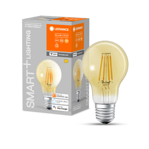 LEDVANCE Smarte LED-Lampe mit WiFi Technologie in Gold Glas, Sockel E27, Dimmbar,Warmweiß (2400K), ersetzt Glühlampen mit 53 W, SMART+ WiFi Classic Dimmable, 1er-Pack-Leuchtmittel-LEDVANCE Shop