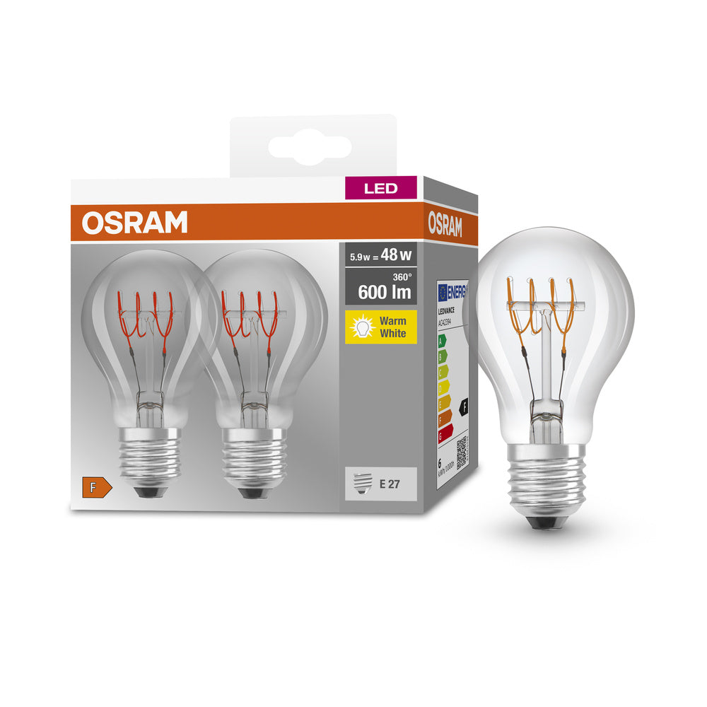 OSRAM LED Lampe Base Classic A 48 Filament Retro 5.9W 827 E27 2er , Warmweiß-Leuchtmittel-LEDVANCE Shop