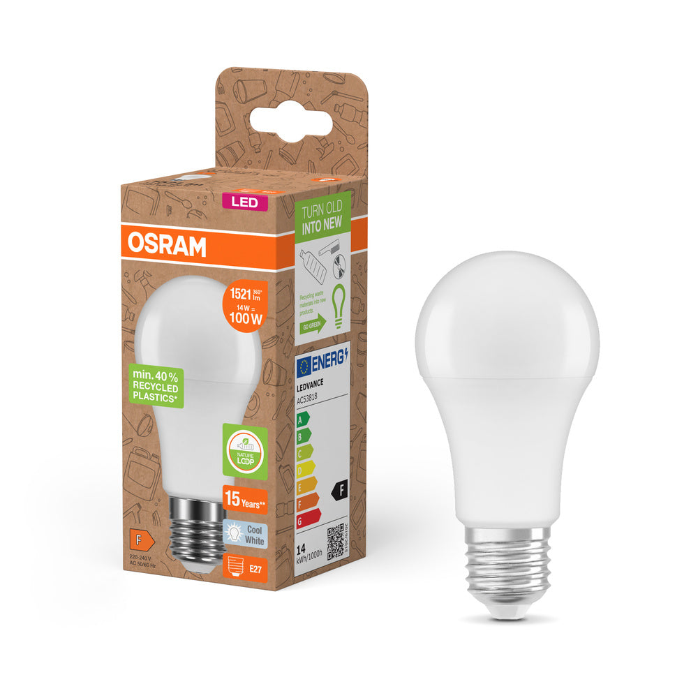 OSRAM LED Star Classic A 100 Lampe Recycled Plastic 14W Kaltweiß Frosted E27-Leuchtmittel-LEDVANCE Shop