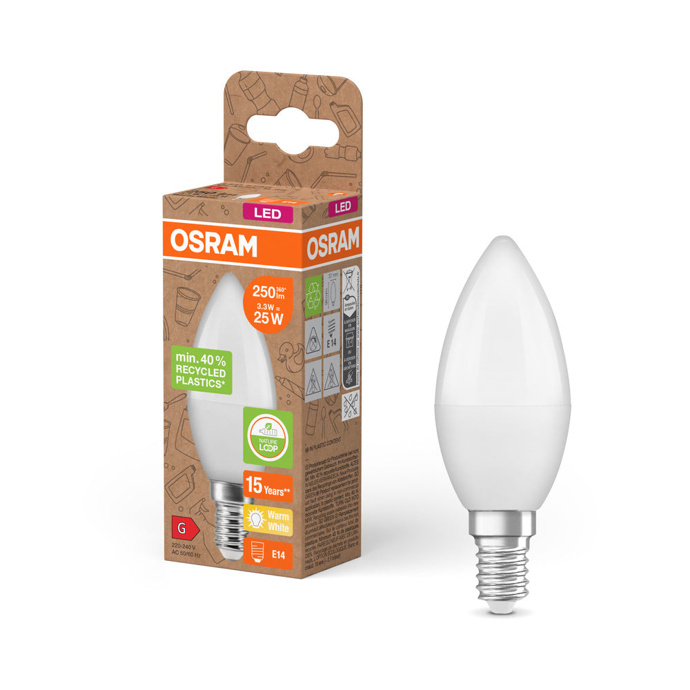 OSRAM LED Star Classic B 25 Lampe Recycled Plastic 3.3W Warmweiß Frosted E14-Leuchtmittel-LEDVANCE Shop