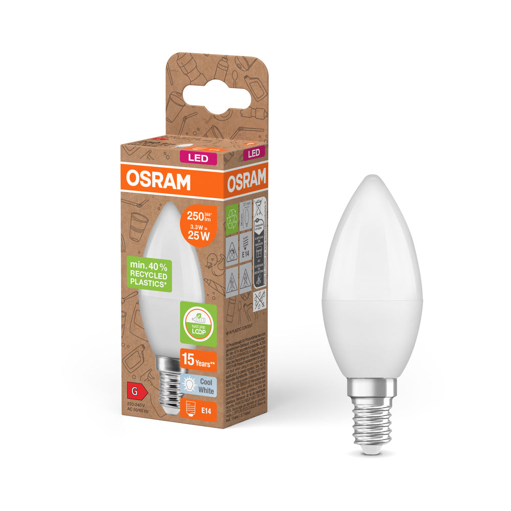OSRAM LED Star Classic B 25 Lampe Recycled Plastic 3.3W Kaltweiß Frosted E14-Leuchtmittel-LEDVANCE Shop
