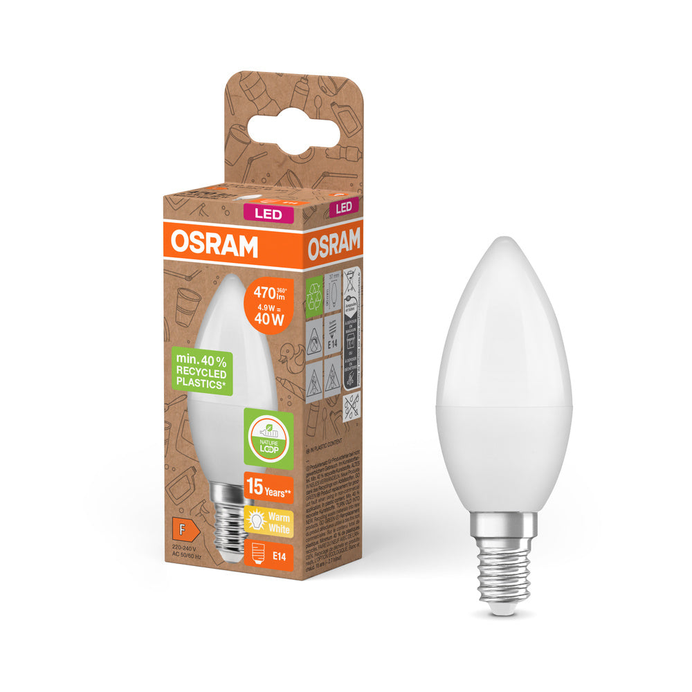 OSRAM LED Star Classic B 40 Lampe Recycled Plastic 4.9W Warmweiß Frosted E14-Leuchtmittel-LEDVANCE Shop