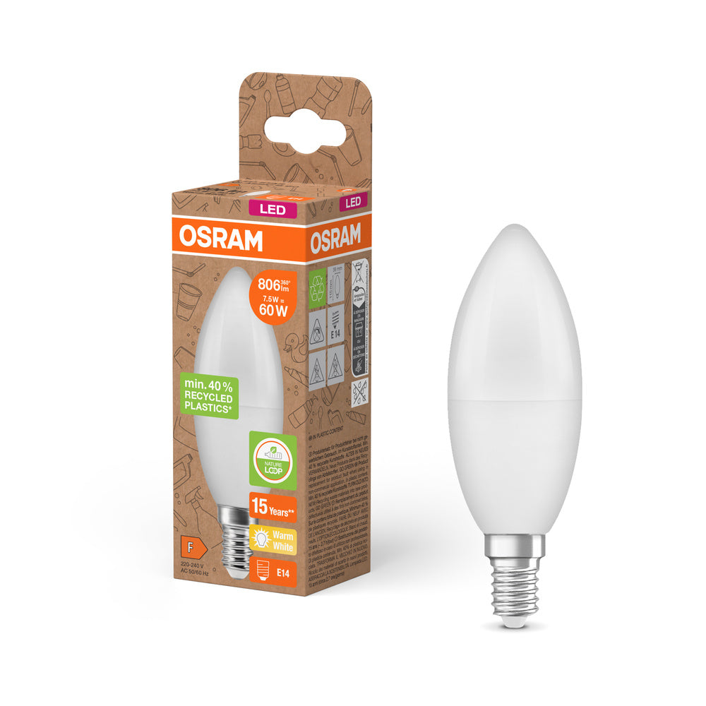 OSRAM LED Star Classic B 60 Lampe Recycled Plastic 7.5W Warmweiß Frosted E14-Leuchtmittel-LEDVANCE Shop