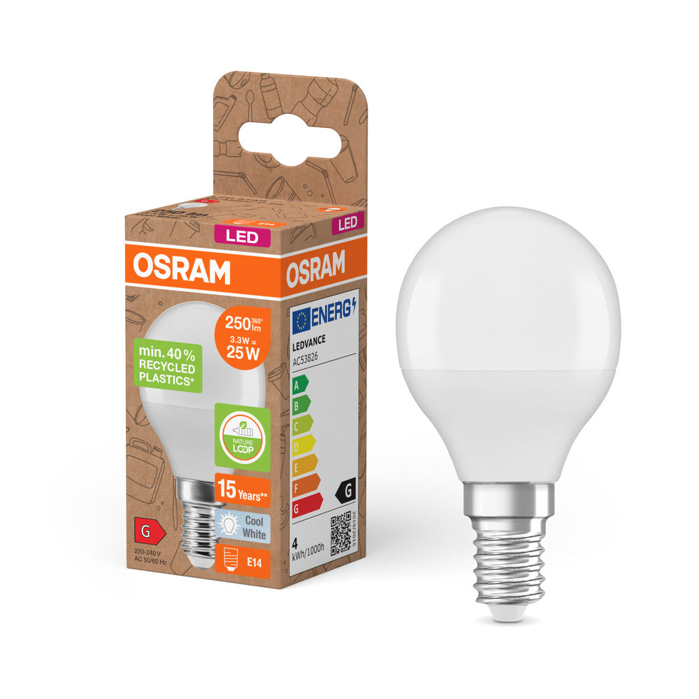 OSRAM LED Star Classic P 25 Lampe Recycled Plastic 3.3W Kaltweiß Frosted E14-Leuchtmittel-LEDVANCE Shop