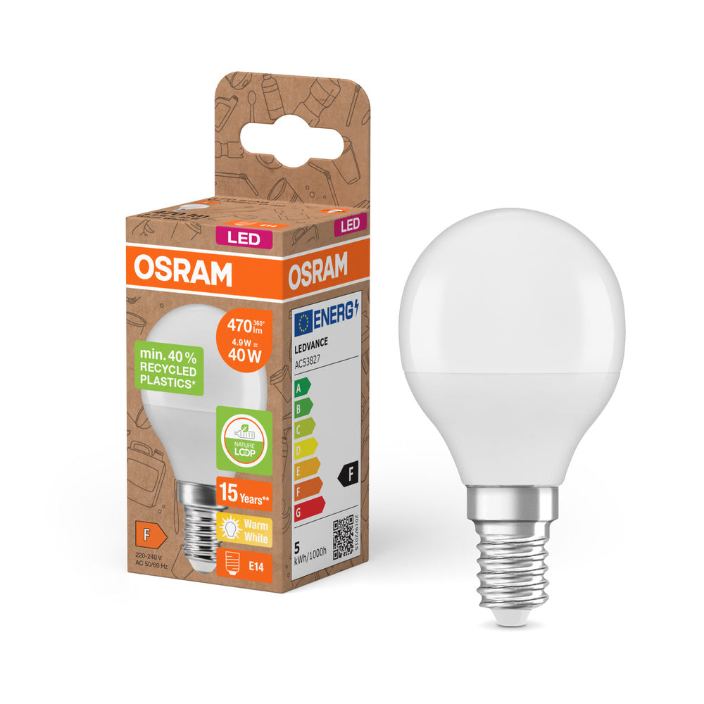 OSRAM LED Star Classic P 40 Lampe Recycled Plastic 4.9W Warmweiß Frosted E14-Leuchtmittel-LEDVANCE Shop