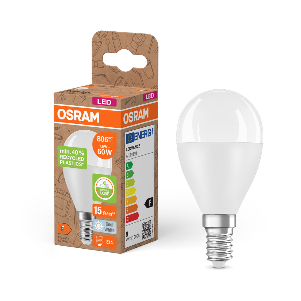 OSRAM LED Star Classic P 60 Lampe Recycled Plastic 7.5W Kaltweiß Frosted E14-Leuchtmittel-LEDVANCE Shop