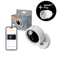 OFERTA - OSRAM Wifi SMART+ Cámara de vigilancia inteligente para interiores, para montar en la pared, color blanco + enchufe inteligente gratis