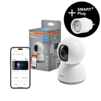 OFERTA - OSRAM Wifi SMART+ Cámara de vigilancia inteligente para interiores, blanca + enchufe inteligente gratis