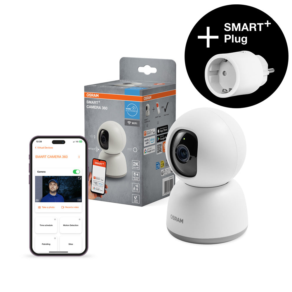 OFERTA - OSRAM Wifi SMART+ Cámara de vigilancia inteligente para interiores, blanca + enchufe inteligente gratis