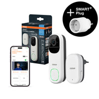 OFERTA - OSRAM Wifi SMART+ Timbre inteligente con cámara para exteriores, blanco + enchufe inteligente gratis