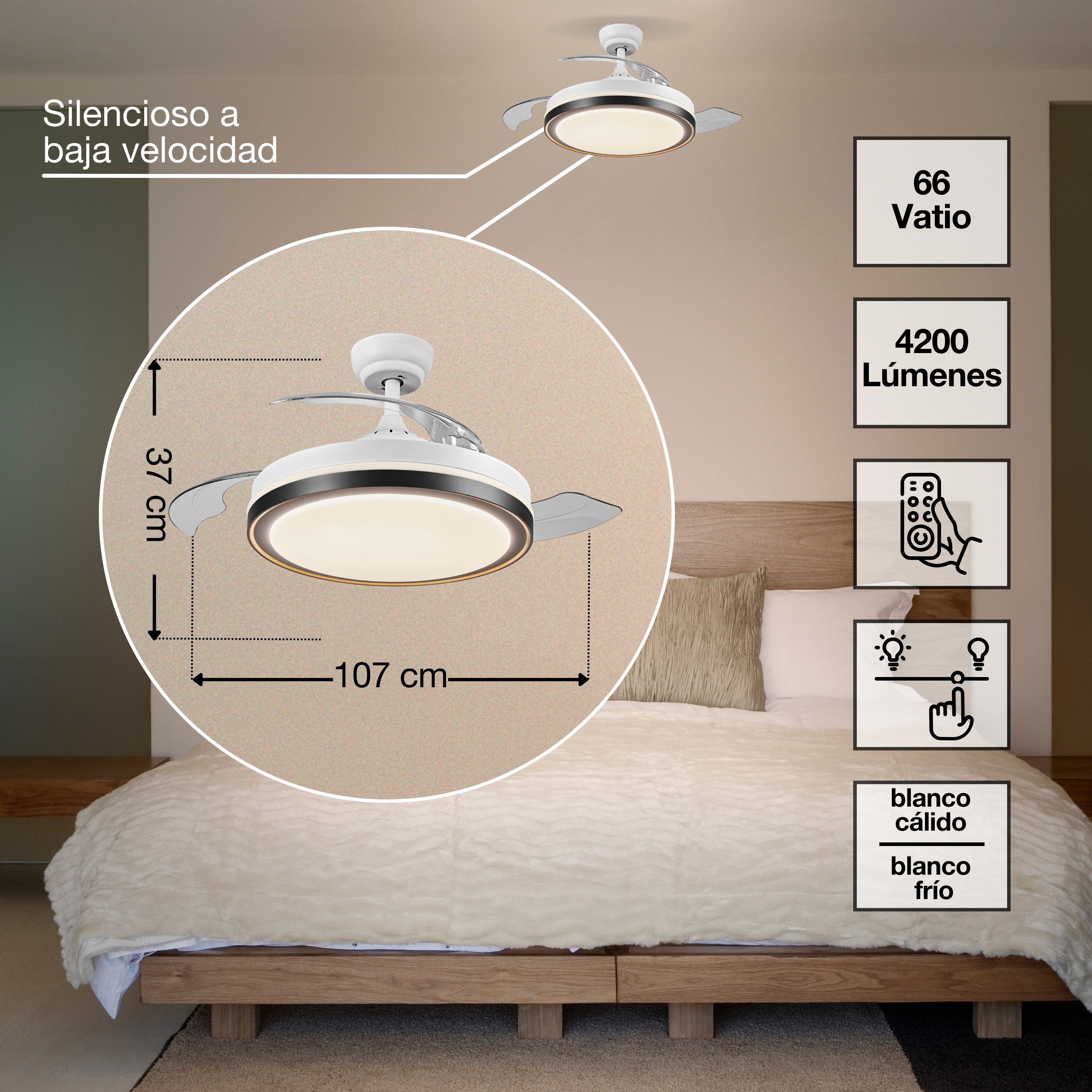 OSRAM LED Deckenventilator Retractable 66W White 3000K-6500K