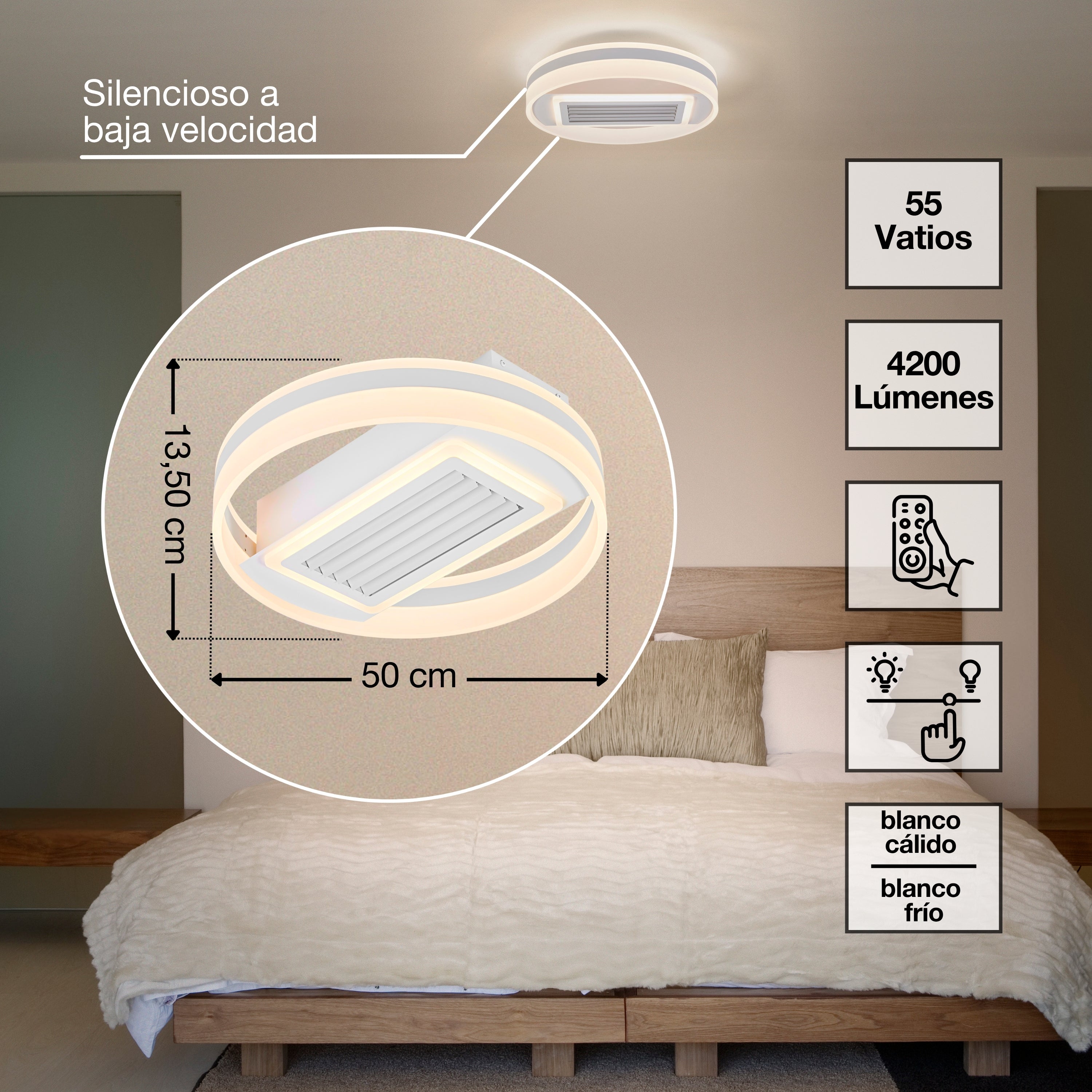Ventilador de techo LED OSRAM Ring 55 W, CCT blanco 3000 K-6500 K