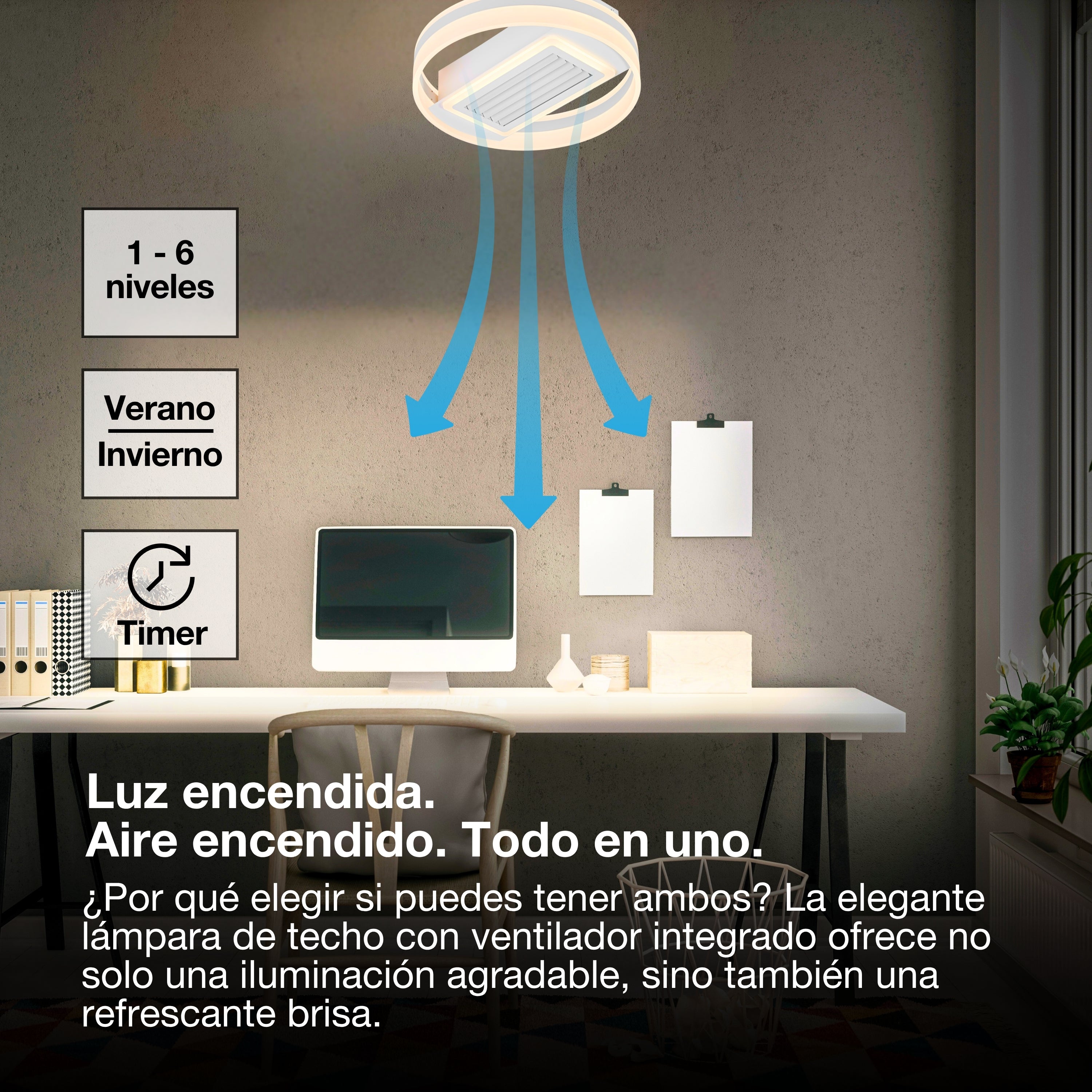 Ventilador de techo LED OSRAM Ring 55 W, CCT blanco 3000 K-6500 K