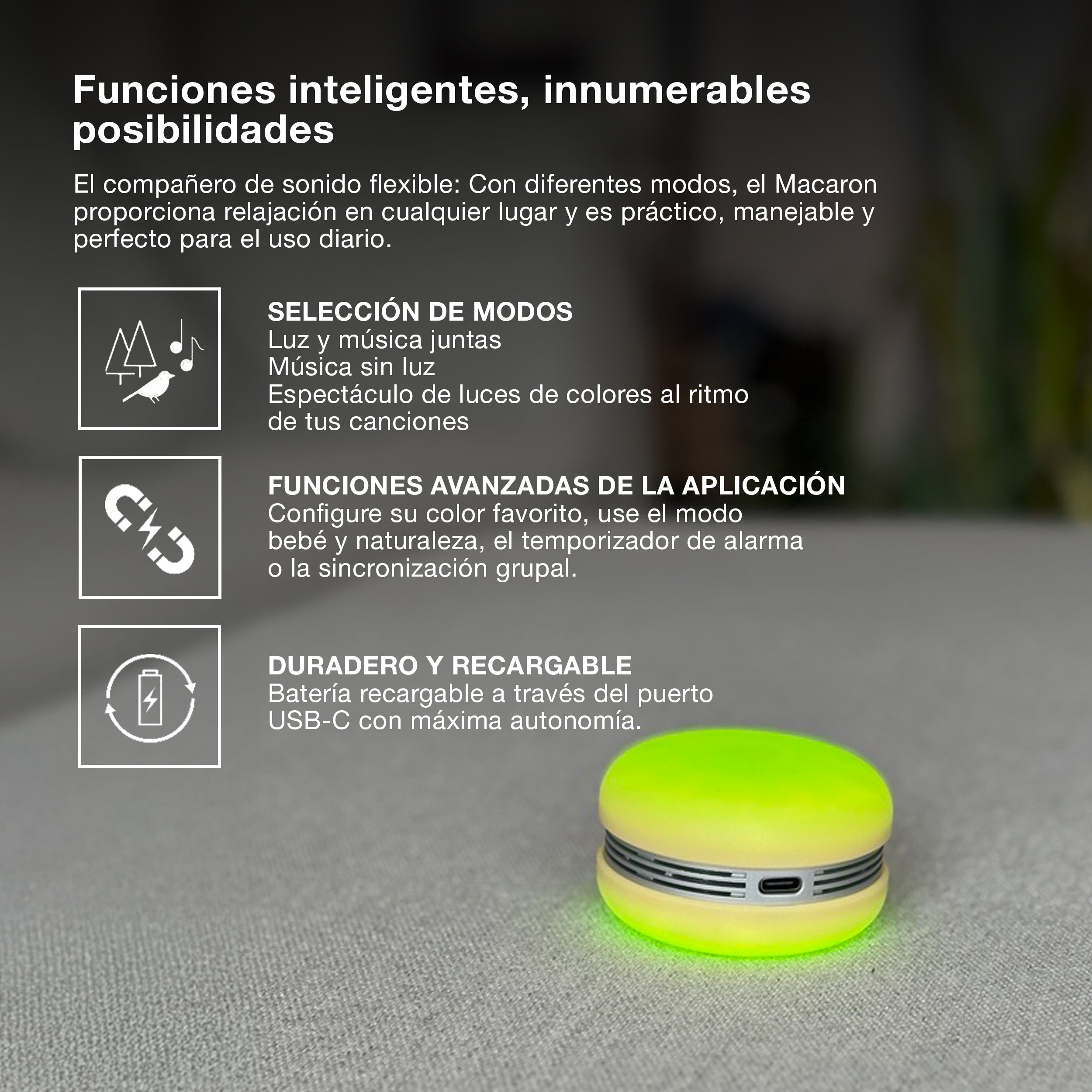 Altavoz OSRAM Bluetooth SMART+ Macaron con control de movimiento y luz LED RGB, amarillo