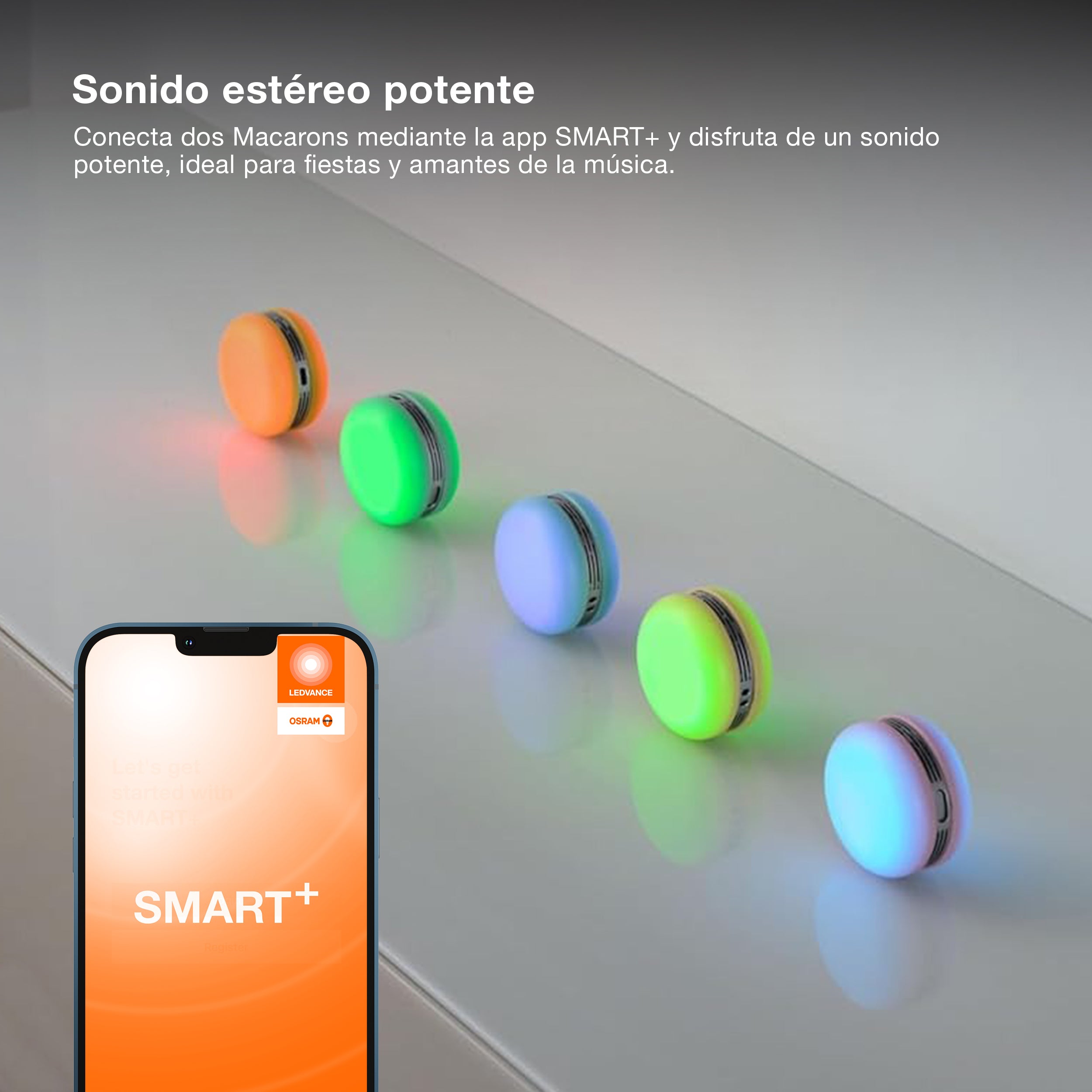Altavoz OSRAM Bluetooth SMART+ Macaron con control de movimiento y luz LED RGB, amarillo