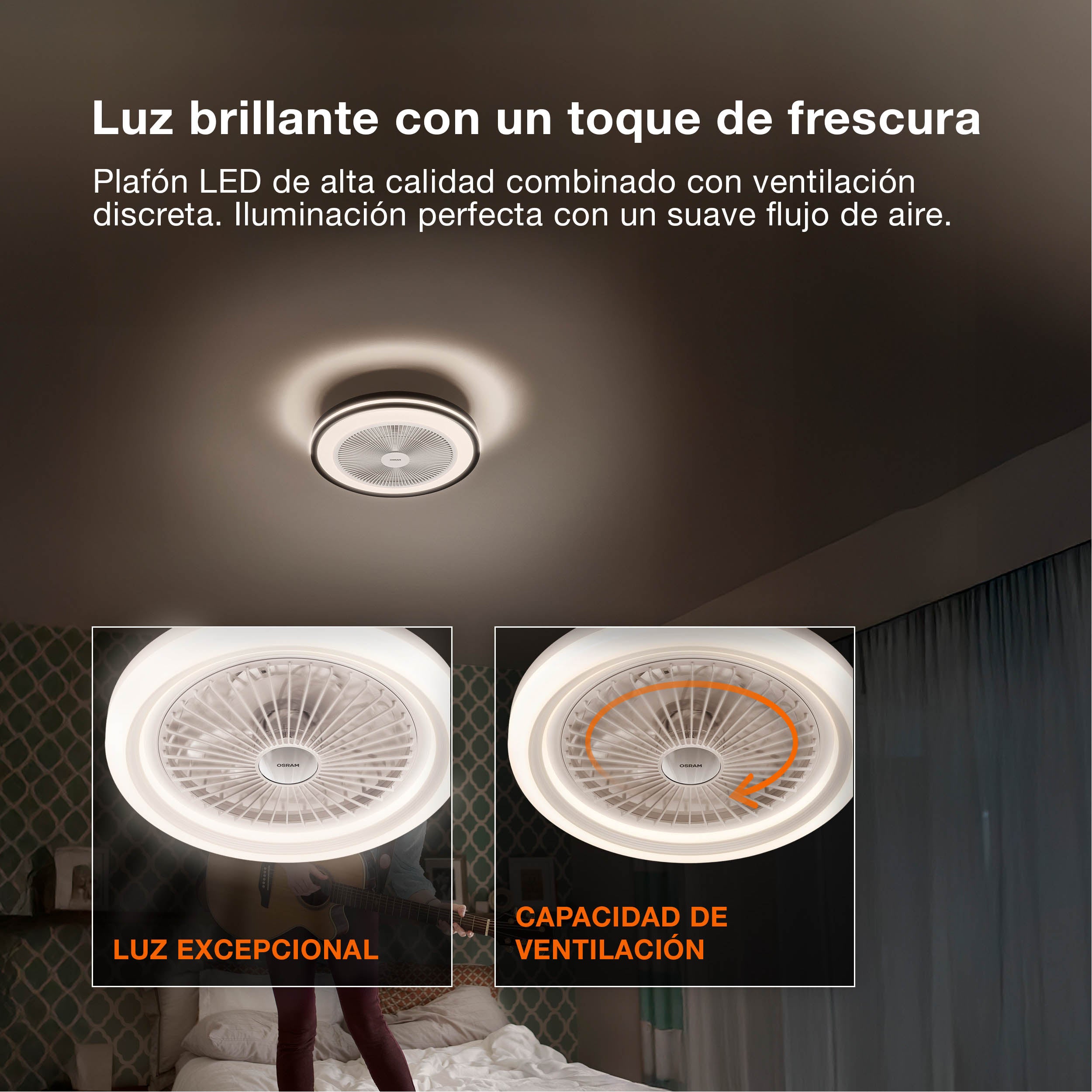 Ventilador de techo LED OSRAM Caju, madera negra, 48 W, 1320 mm, 1120 lm, CCT