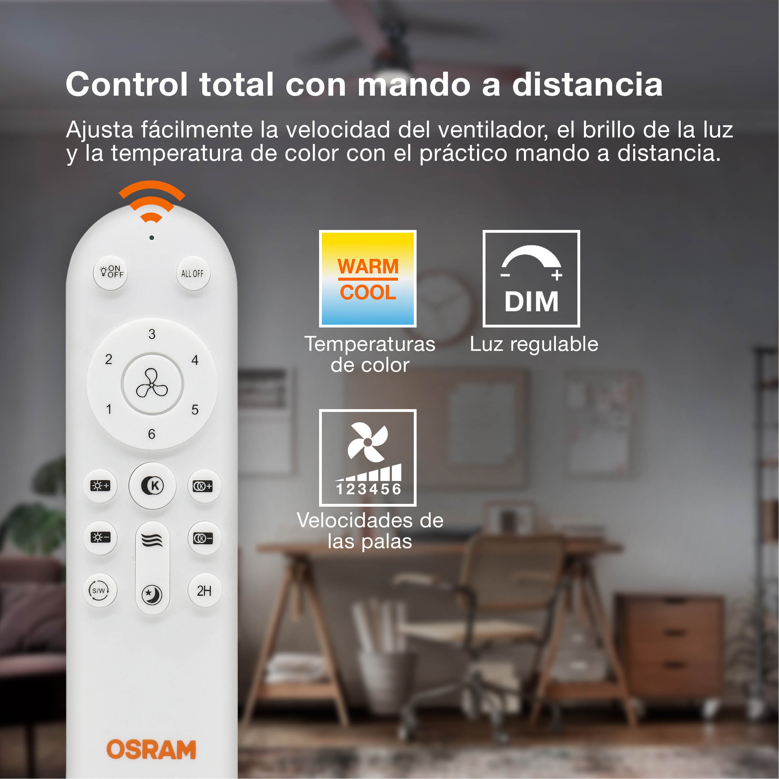 Ventilador de techo LED OSRAM Caju, madera negra, 48 W, 1320 mm, 1120 lm, CCT