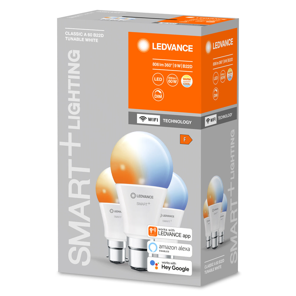 LEDVANCE SMART+ Wifi Classic LED Lampe Tunable White 60 9W B22d, 806 lm, 2700…6500, 3er Pack-LEDVANCE Shop