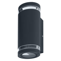 Aplique de exterior OSRAM Up/Down GU10 con anillo Gap, carcasa de aluminio en gris oscuro, protección IP44 e IK03, aplique para fachadas y entradas