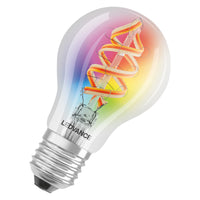 LEDVANCE SMART+ WiFi Filamento Classic RGBW, bombilla LED, cristal sin plomo, transparente, 4,5 W, (equivalente a 30 W), 300 lm, blanco cálido, 2700 K, Wi-Fi, compatible con altavoces inteligentes, regulable