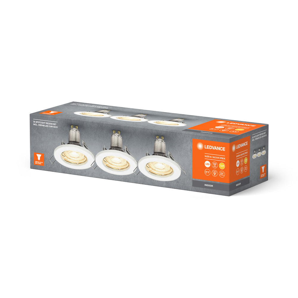 LEDVANCE LED SPOT SET RECESS GU10 3x2.6W GU10 White, 230 lm, 2700 K, Warmweiß, 3er Pack-LEDVANCE Shop