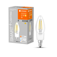 LEDVANCE SMART+ Bombilla LED de filamento tipo vela regulable con WiFi, cristal sin plomo, transparente, 4 W, (equivalente a 40 W), 470 lm, blanco cálido, 2700 K, Wi-Fi, compatible con altavoces inteligentes, regulable