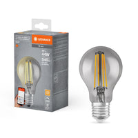 LEDVANCE SMART+ WiFi Filament Classic regulable, bombilla LED, cristal sin plomo, color ahumado, 6 W, (equivalente a 44 W), 540 lm, blanco cálido, 2500 K, Wi-Fi, compatible con altavoces inteligentes, regulable