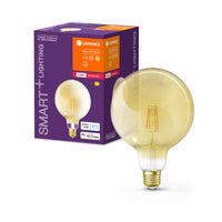 LEDVANCE SMART+ Filamento Globe Regulable en Globe, bombilla LED, cristal sin plomo, dorado, 6 W, (antes 52 W), 680 lm, blanco cálido, ZigBee, compatible con altavoces inteligentes, regulable