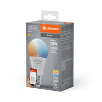 LEDVANCE SMART+ WiFi Classic Temperatura de color regulable  en forma de A, bombilla LED, mate, 9,5 W, (equivalente a 75 W), 1055 lm, Temperatura de color regulable , Wi-Fi, compatible con altavoces inteligentes, regulable