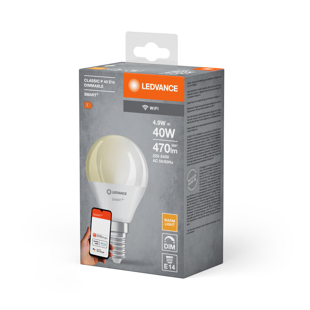 LEDVANCE SMART+ Wifi Mini Bulb LED Lampe DIM FR E14 4,9W 470 lm, 2700 K, Warmweiß-LEDVANCE Shop