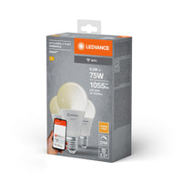 LEDVANCE SMART+ WiFi Classic Regulable, forma de A, bombilla LED, mate, 9,5 W, (equivalente a 75 W), 1055 lm, blanco cálido, 2700 K, Wi-Fi, compatible con altavoces inteligentes, regulable, juego de 3