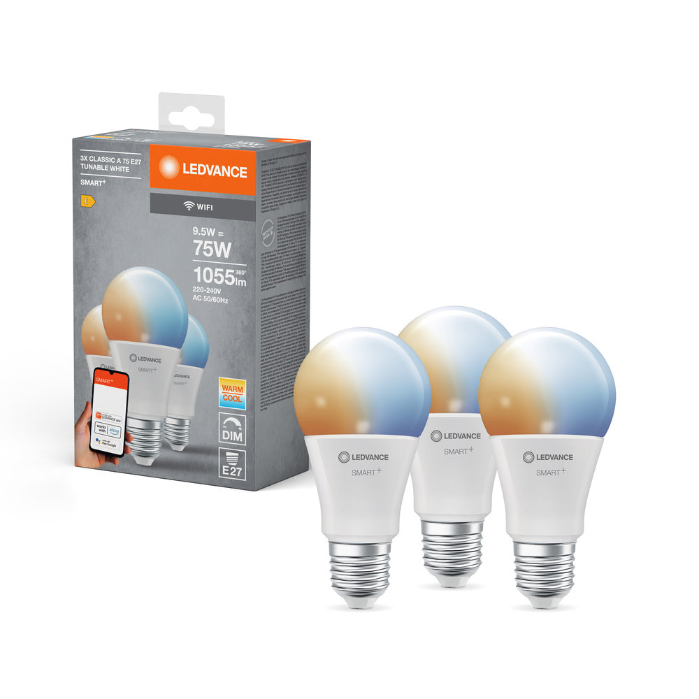 LEDVANCE SMART+ Wifi Classic LED Lampe TW FR E27 9,5W 1055 lm, 2700…6500 K, Tunable White, 3er Pack-LEDVANCE Shop