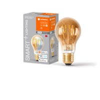LEDVANCE SMART+ WiFi Filament Classic Temperatura de color regulable  en forma de A, bombilla LED, cristal sin plomo, dorado, 6 W, (equivalente a 40 W), 470 lm, Temperatura de color regulable , Wi-Fi, regulable