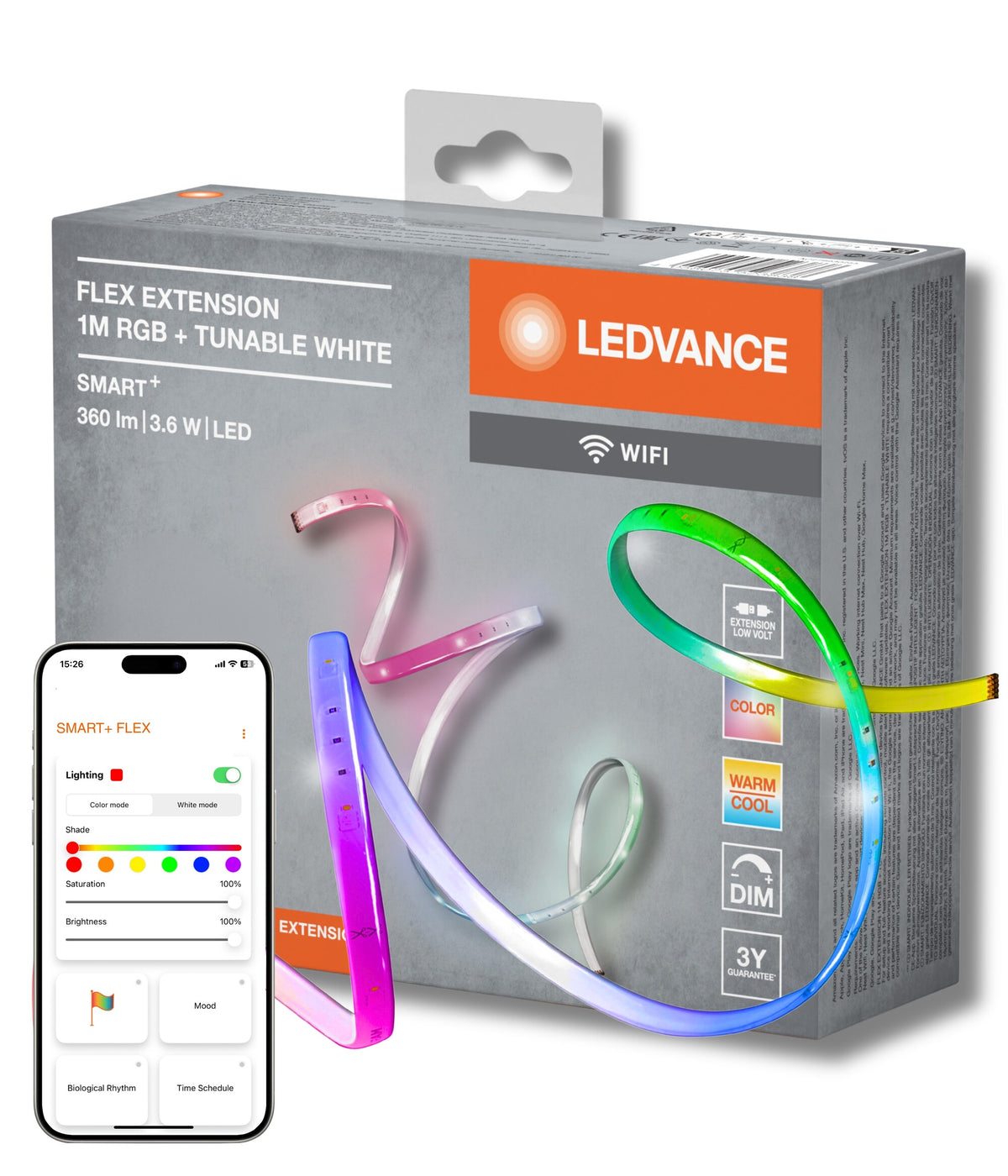 LEDVANCE SMART+ tiras LED decorativas de 1 m con RGB TW, transparentes, de silicona, regulables, protección IP20, para iluminación indirecta en interiores