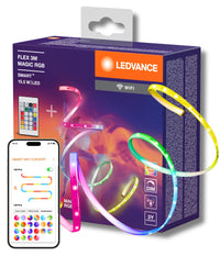 LEDVANCE SMART+ Tira LED WIFI FLEX de 3 m, blanca, 15 W, 350 lm, regulable, efecto de luz dinámico Magic-RGB, selección personalizada de colores de luz, controlable mediante app, larga vida útil, fácil instalación, IP20