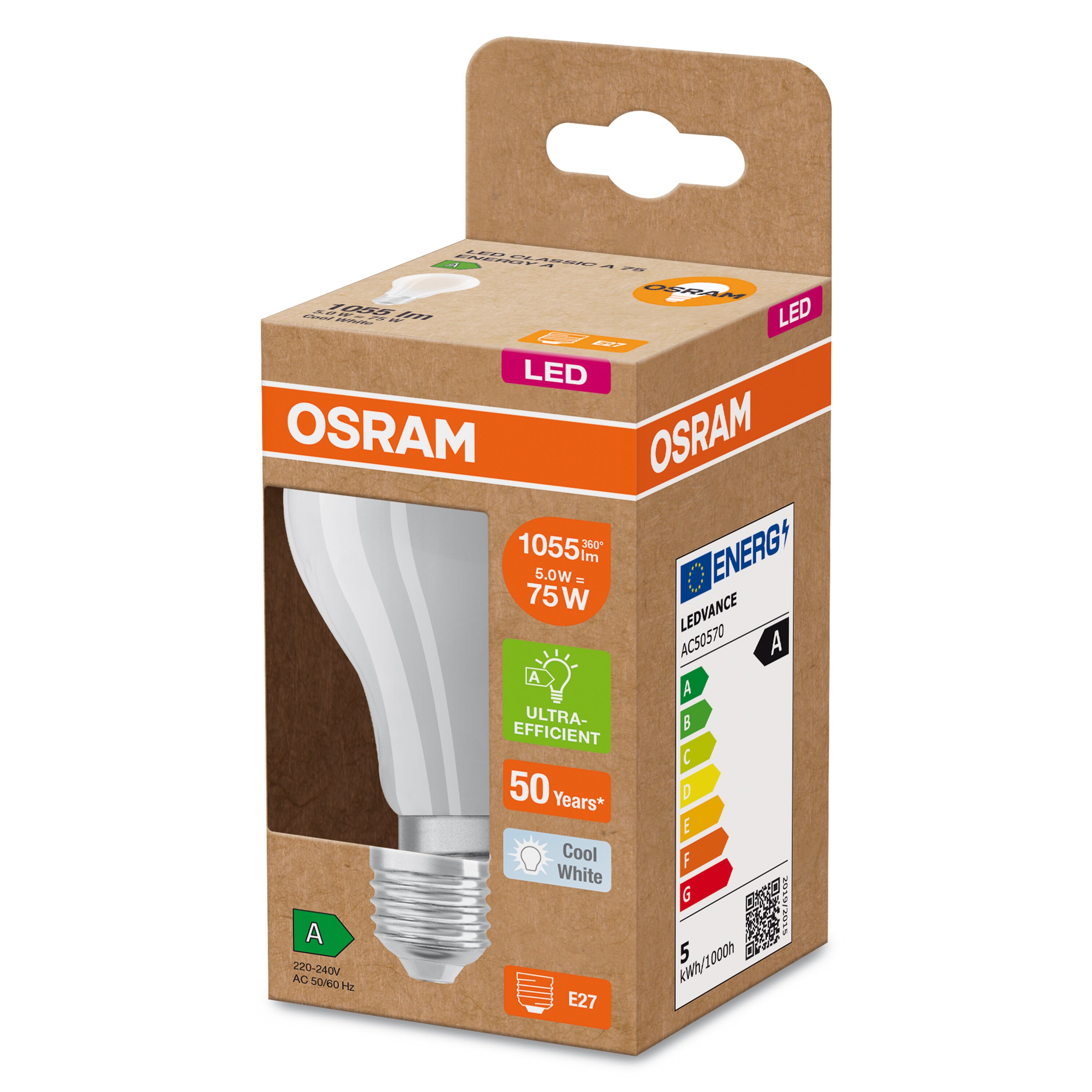 OSRAM Hocheffiziente LED Lampe Classic A75, 5W, 840, E27 , Kaltweiß-LEDVANCE Shop