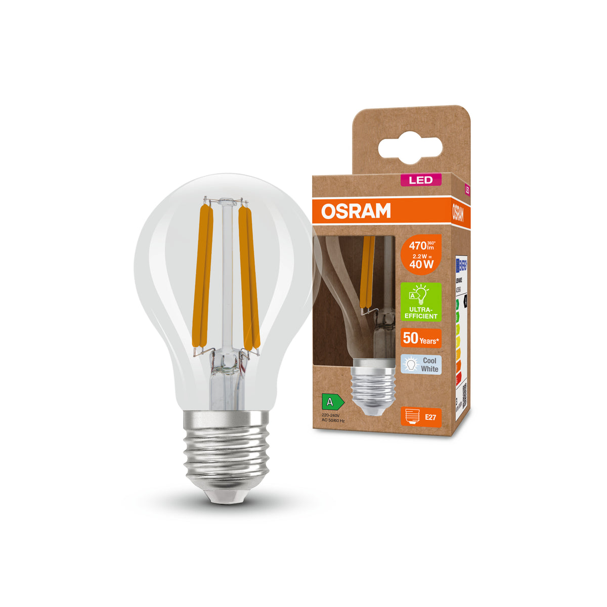 OSRAM Hocheffiziente LED Lampe Classic A40, 2.2W, 840, E27 , Kaltweiß-LEDVANCE Shop