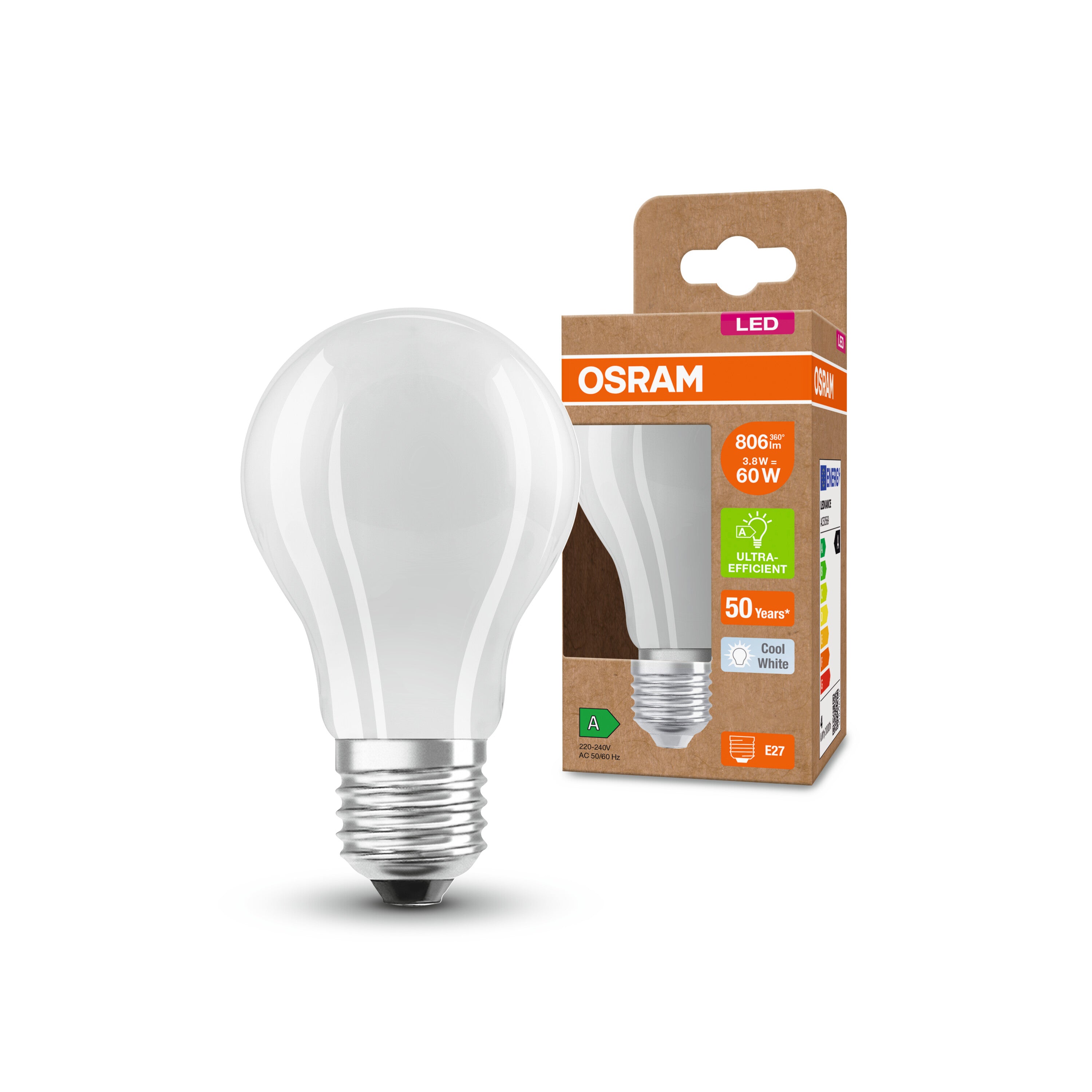 OSRAM Hocheffiziente LED Lampe Classic A60, 3.8W, 840, E27 , Kaltweiß-LEDVANCE Shop