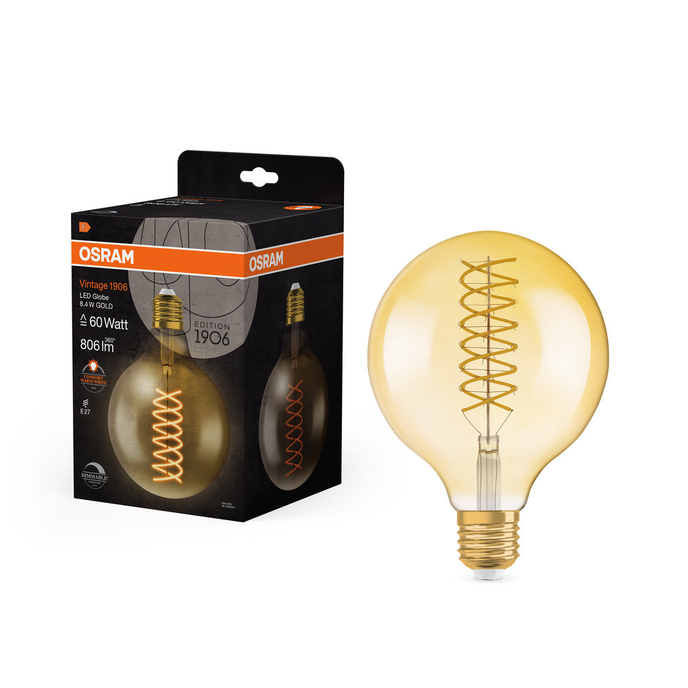 OSRAM VINTAGE 1906® LED Lampe LED CLASSIC Globe Dimmable 8.8W 824 Gold E27, 806 lm, 2400 K, Comfort warm white-LEDVANCE Shop