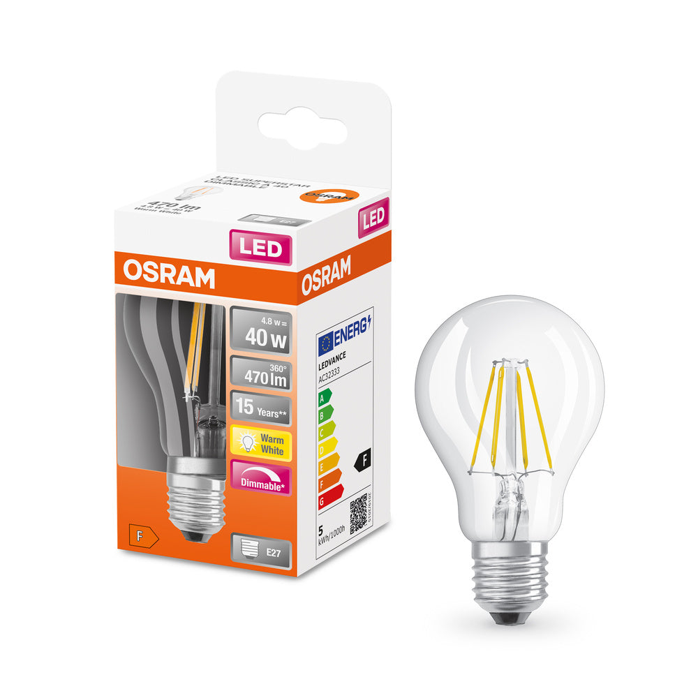 OSRAM LED Lampe LED Retrofit CLASSIC A DIM 4.8W 827 Clear E27, 470 lm, 2700 K, Warmweiß-LEDVANCE Shop