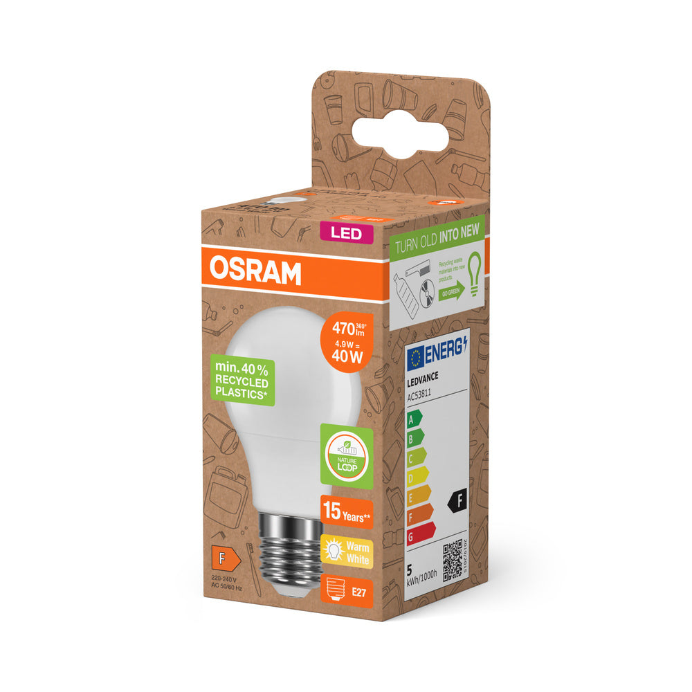 OSRAM LED Star Classic A 40 Lampe Recycled Plastic 4.9W Warmweiß Frosted E27-Leuchtmittel-LEDVANCE Shop