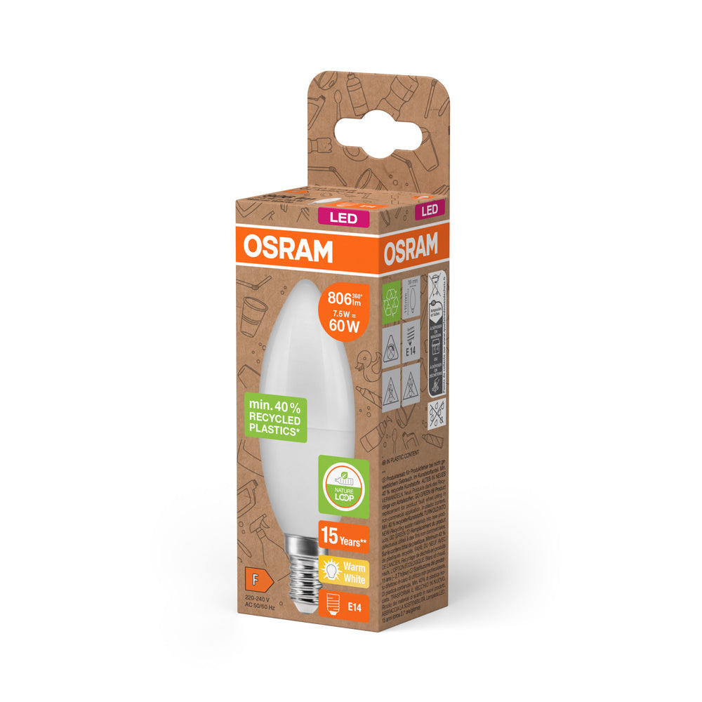 OSRAM LED Star Classic B 60 Lampe Recycled Plastic 7.5W Warmweiß Frosted E14-Leuchtmittel-LEDVANCE Shop