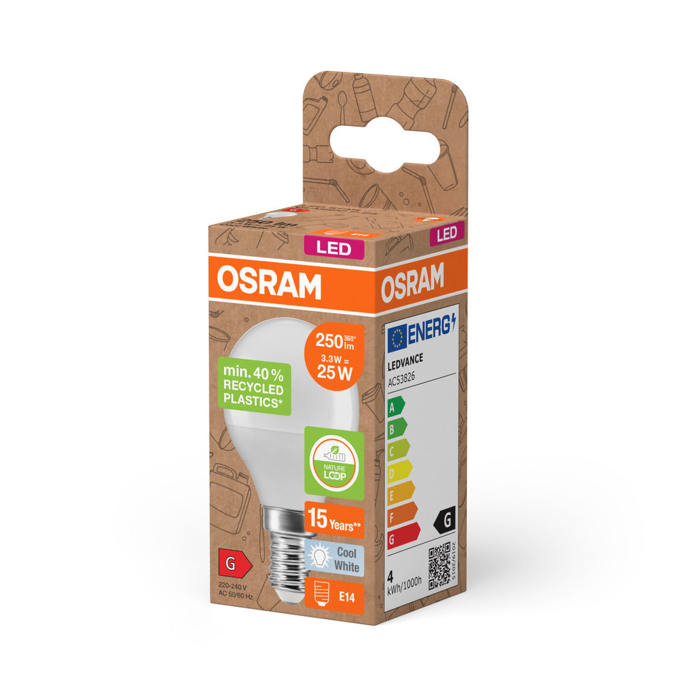 OSRAM LED Star Classic P 25 Lampe Recycled Plastic 3.3W Kaltweiß Frosted E14-Leuchtmittel-LEDVANCE Shop