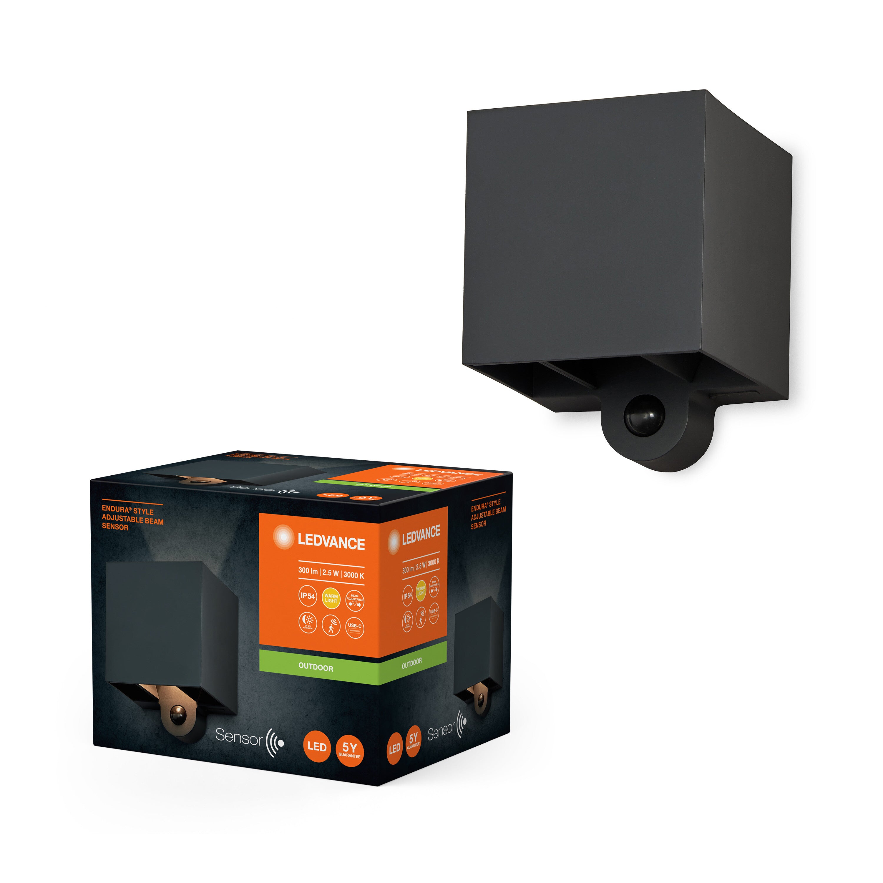 LEDVANCE ENDURA STYLE ADJ BEAM Sensor Außenwandleuchte, 2,5W, 180lm-Außenwandleuchten-LEDVANCE Shop