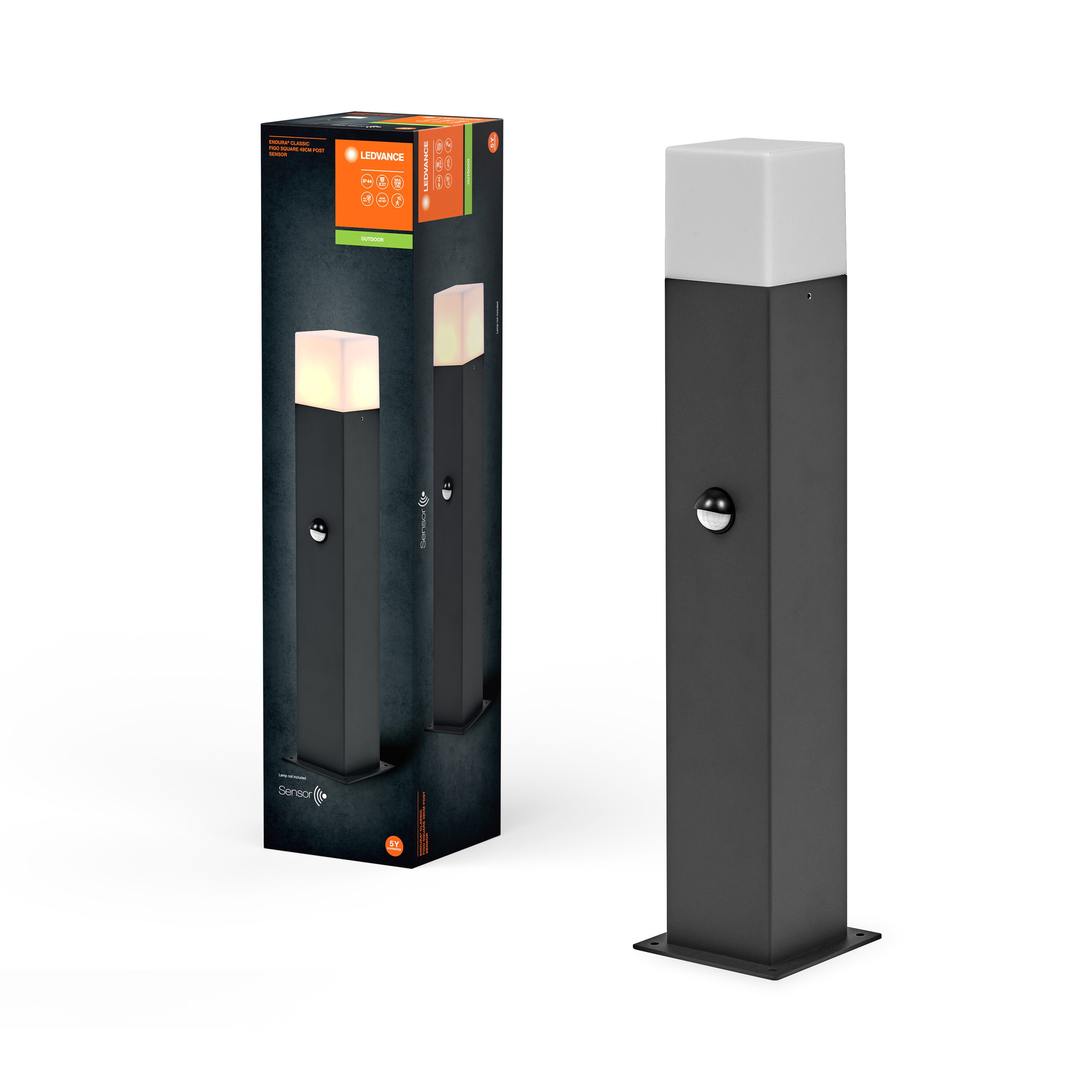 LEDVANCE ENDURA CLASSIC FIGO SQ Sensor Pollerleuchte, dunkelgrau-Wege- & Pollerleuchten-LEDVANCE Shop